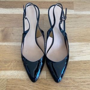 Slingback Black Lacquer Pumps
